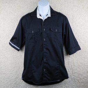 ENVY‎ Couture* Men's Short Sleeve Button Down Curved Hem Pocket Shirt~ Size XL